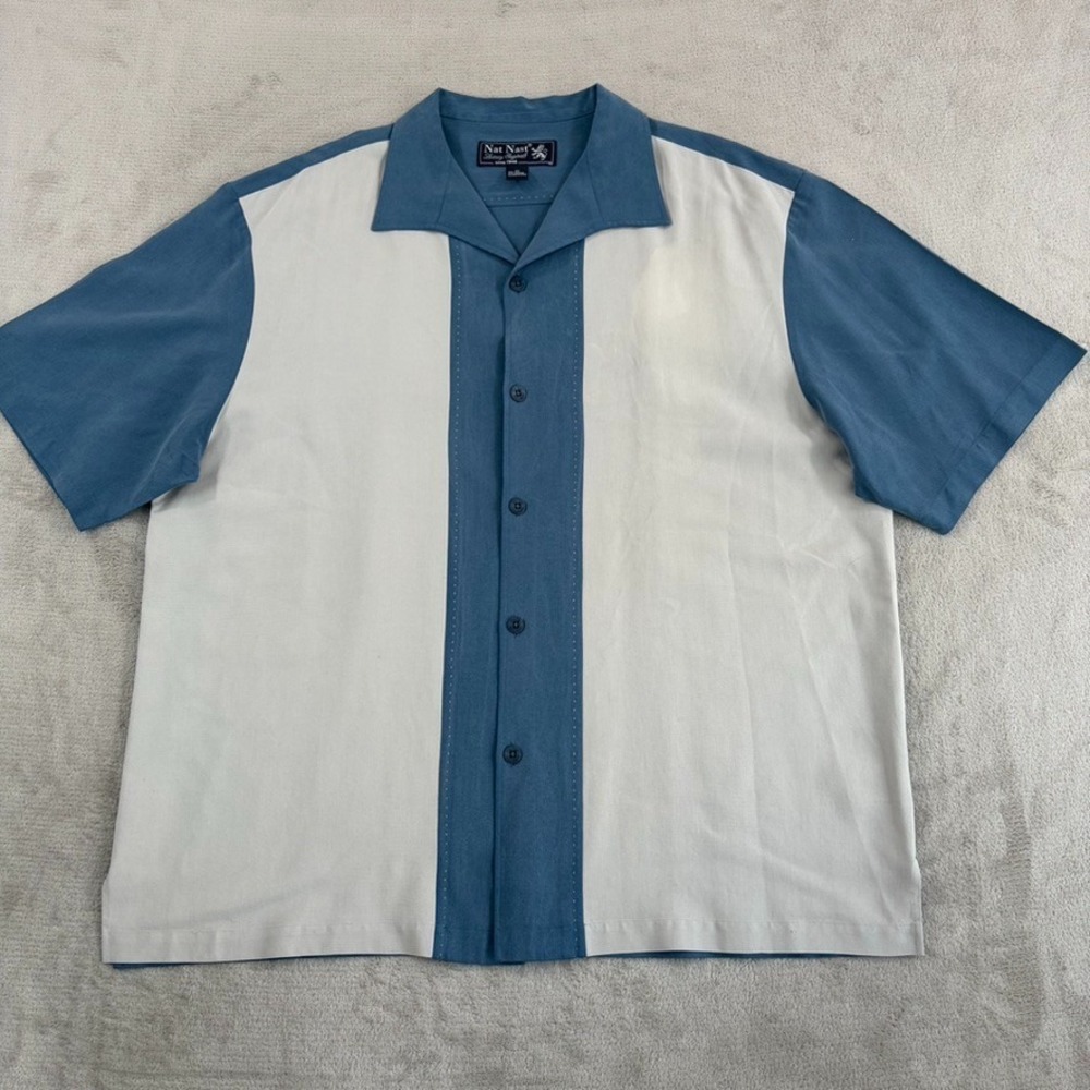 Nat Nast Luxury Silk Shirt Men XL Sapphire Aluminum Bowling Tony Soprano
